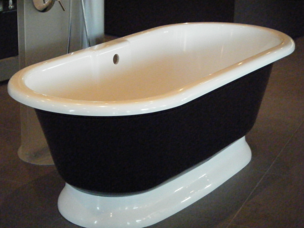York freestanding Bath by Victoria + Albert is painted black in the Studio 41 showroom in Naperville, IL