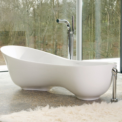 Victoria + Albert unveil their Cabrits tub, crafted from ENGLISHCAST which is rich in volcanic limestone. The tub's shape mirrors the contours of the body, offering improved support and comfort. Cabrits uses less water and heat than conventional tubs.